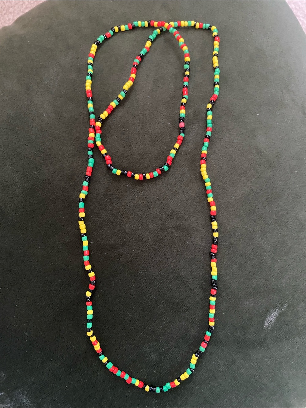 Handmade Multicolor Seed Bead Necklace - Red, Yellow, Green, Black